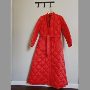 Vintage Tomato Red Long Full Length Quilted Goose Down Puffer Coat